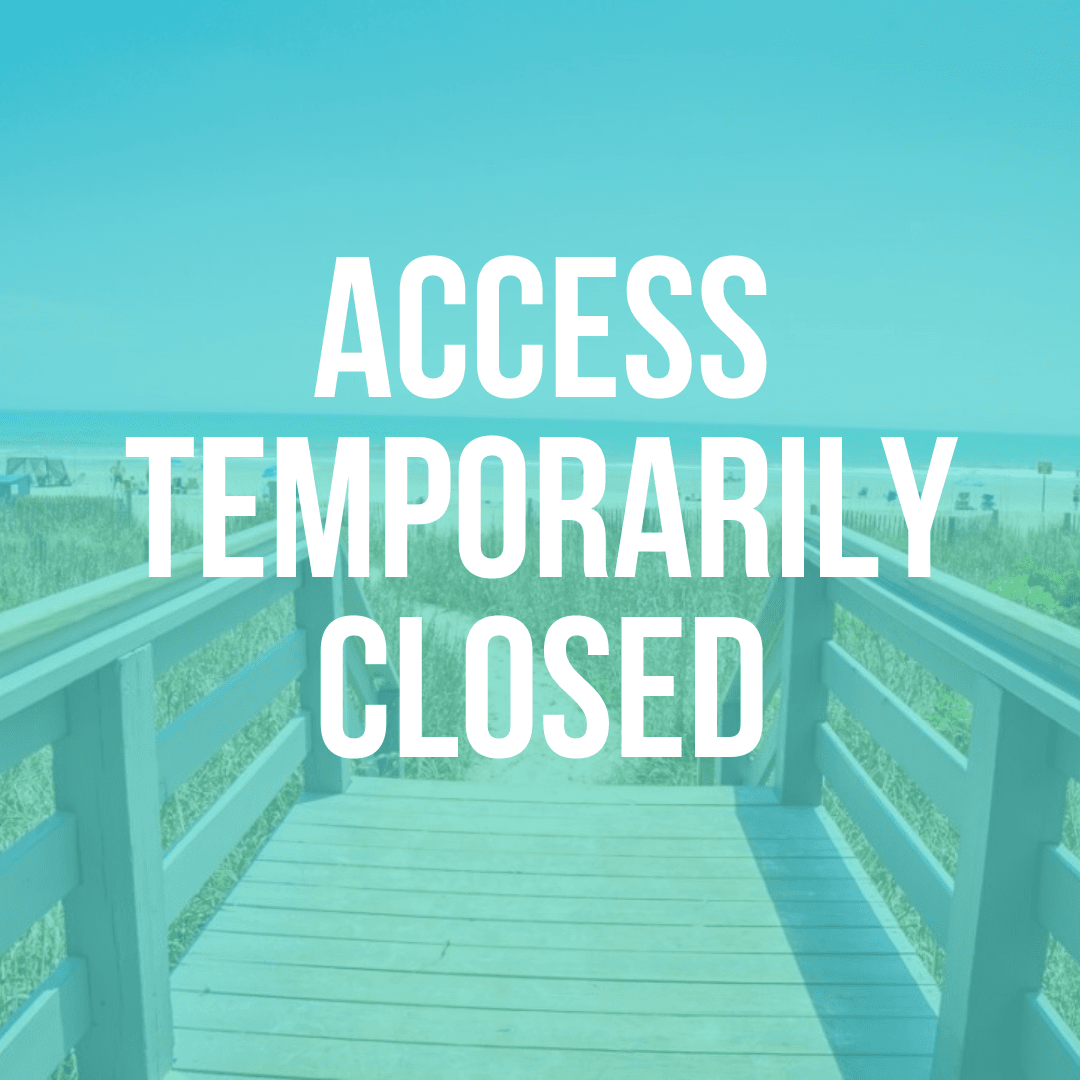photo of a beach access on a sunny day with the words 