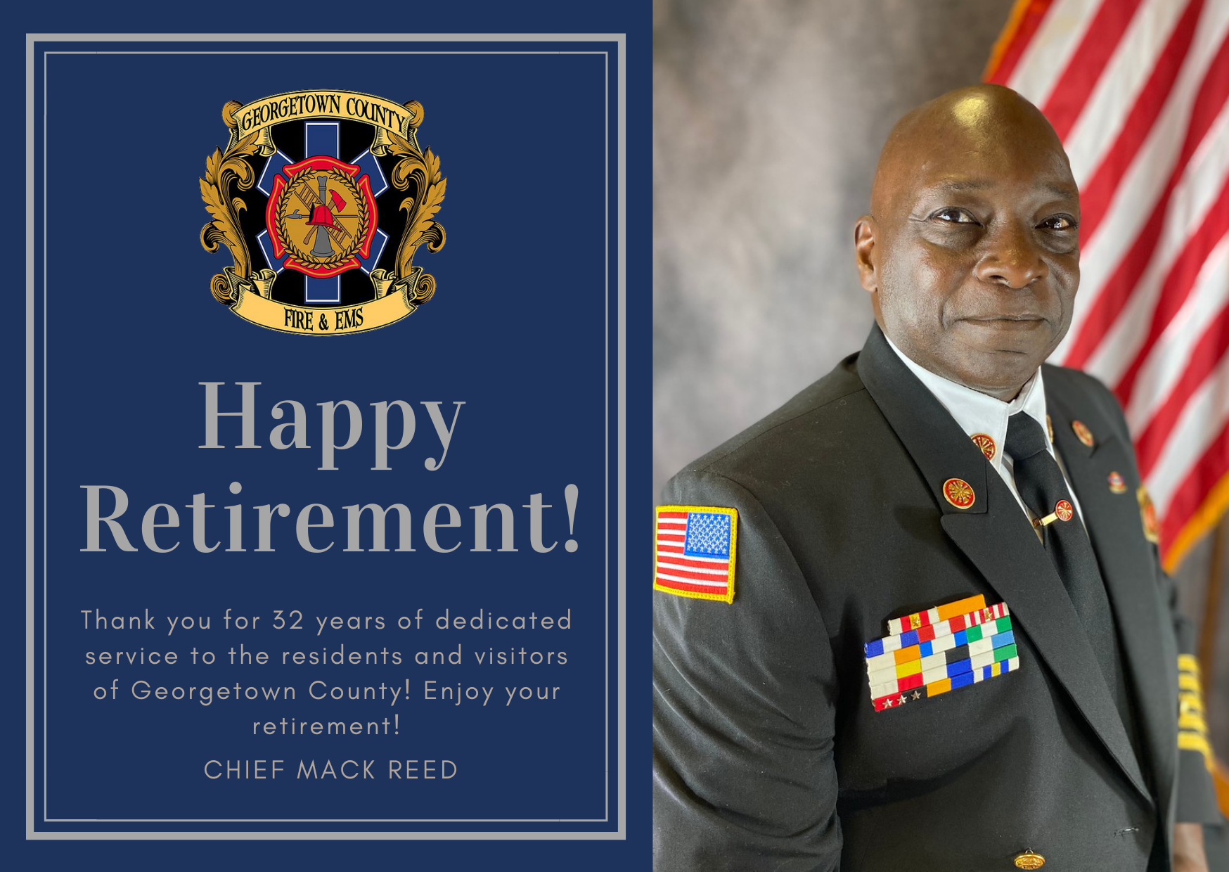 Portrait of Chief Reed with the words 
