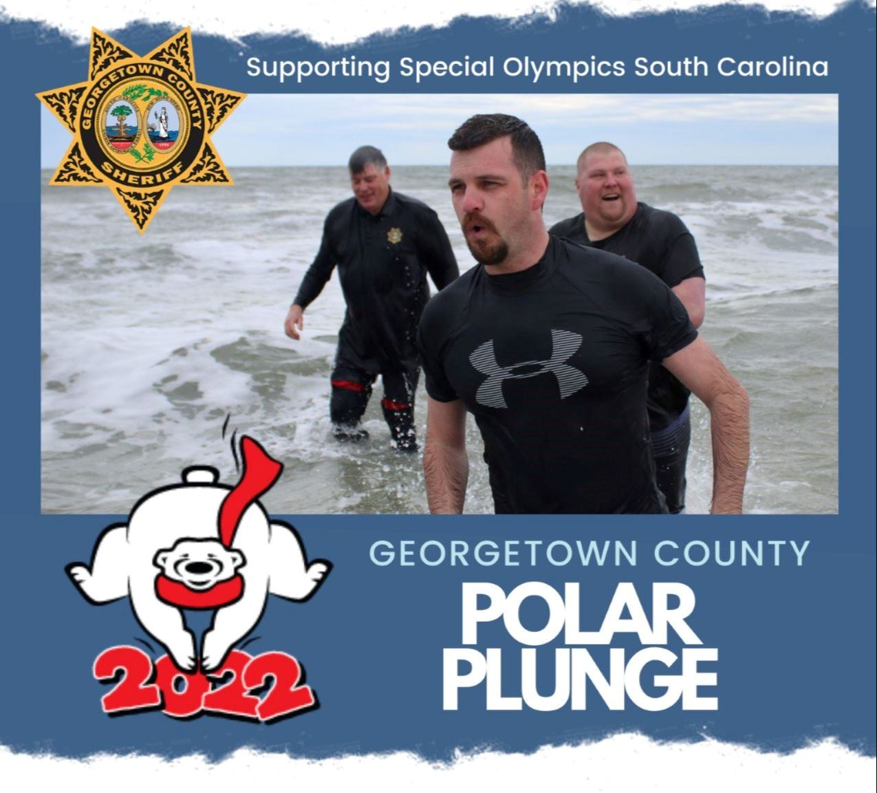 Image of Sheriff's Office staff coming out of the water at the 2021 Polar Plunge.