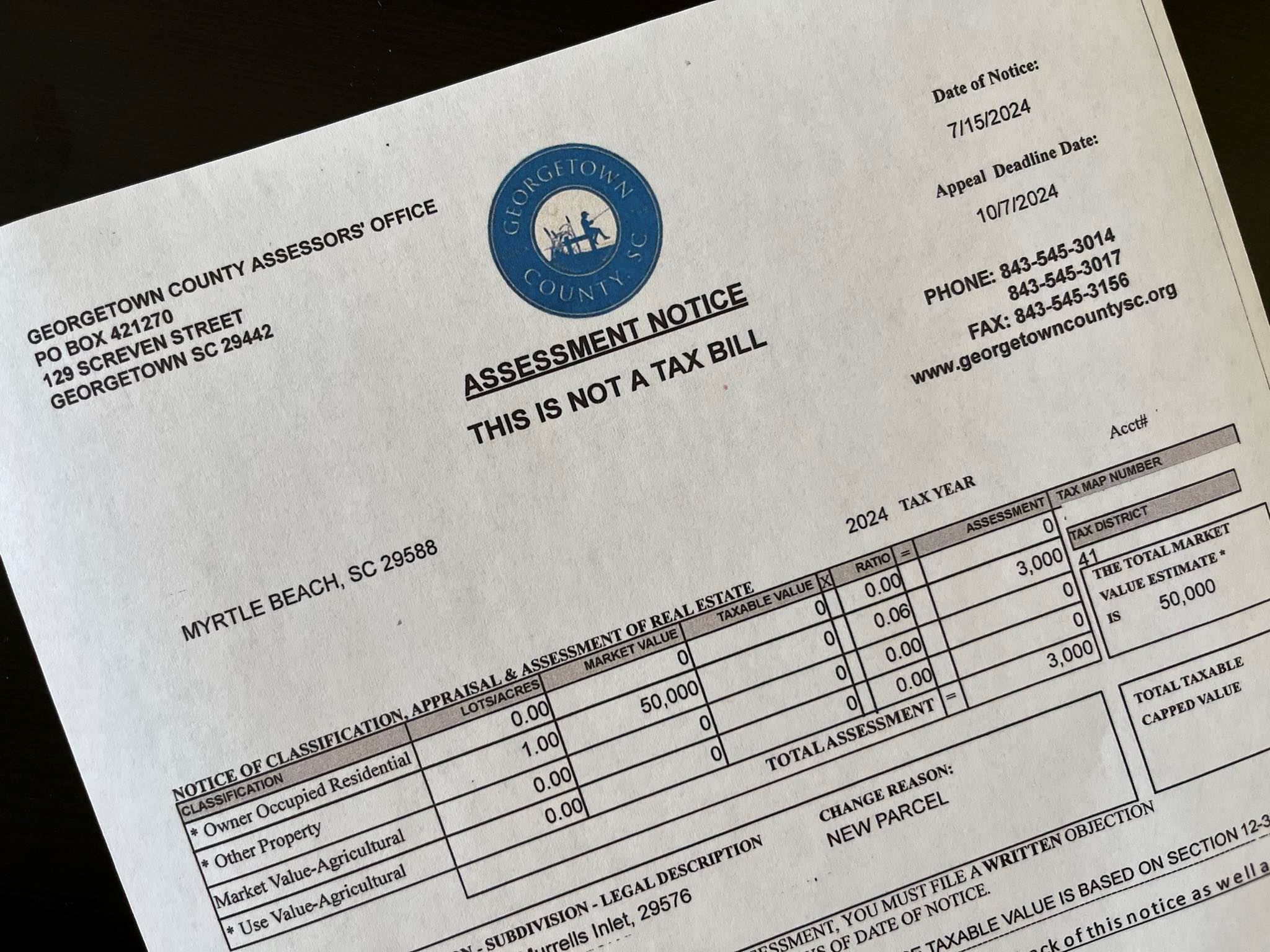 A notice sent to over 3,000 property owners informing them of changes to their property's value.