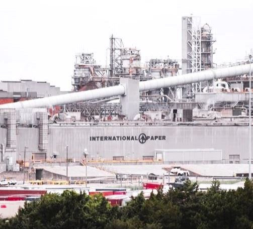 The International Paper mill site sits idle